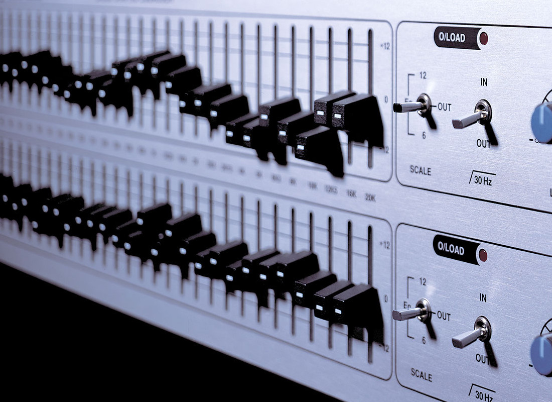 Live graphic equaliser with its sliders arranged by frequency band