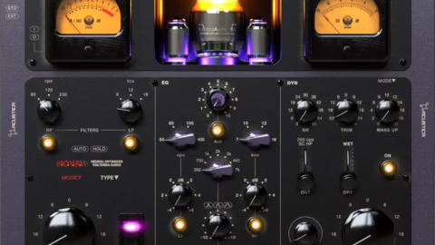 Interface standard du plugin Acustica Audio Mystic 2, tranche de console a lampe