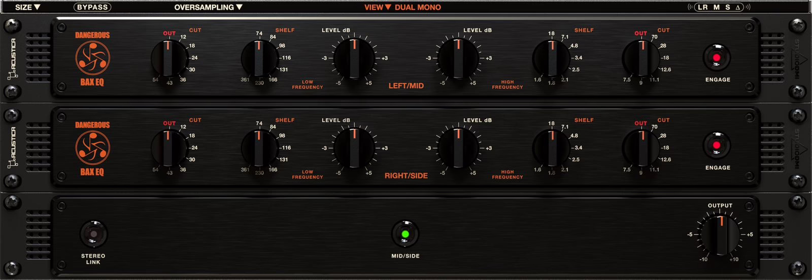 Le plugin Dangerous Music BAX EQ en mode dual mono pour un traitement gauche/droite indépendant