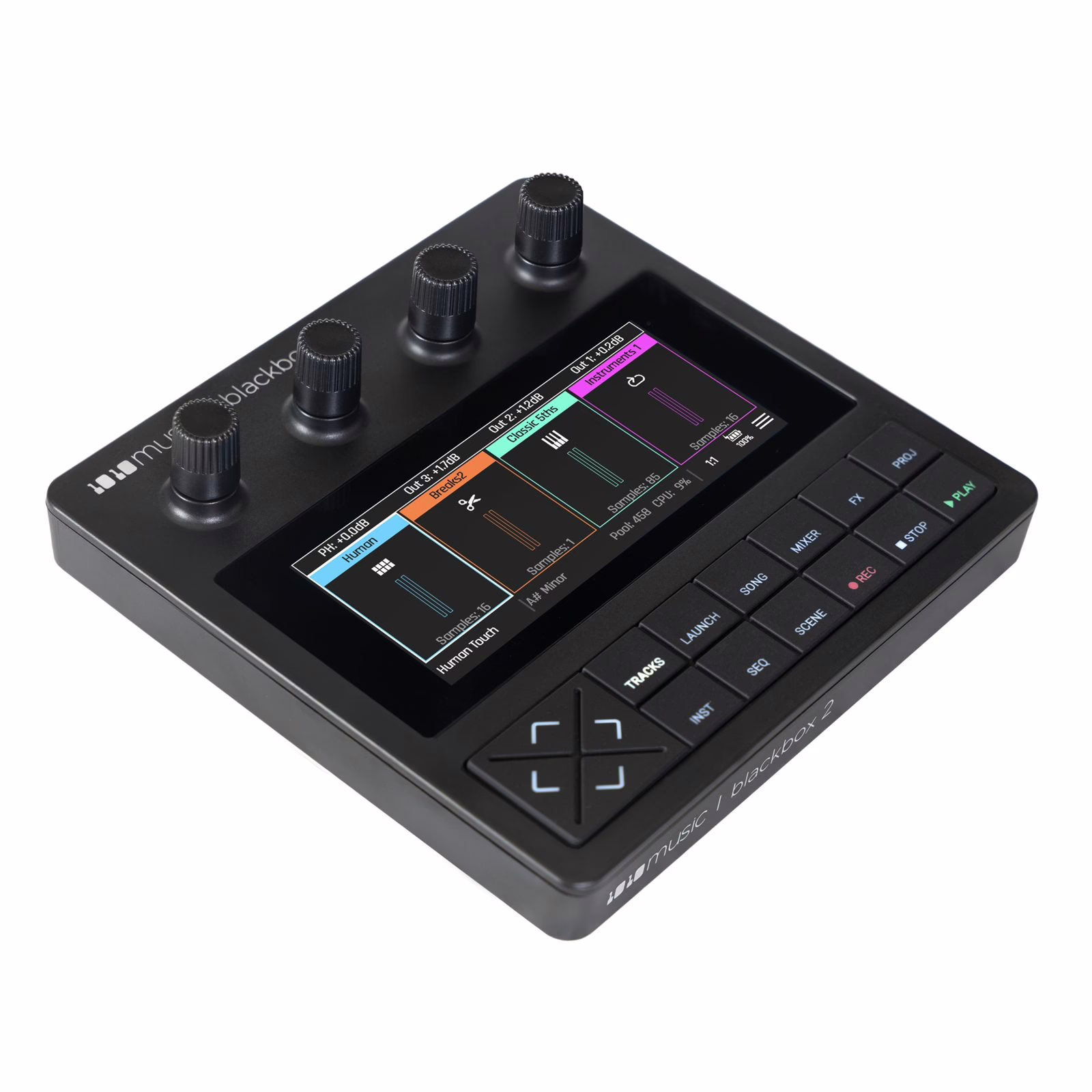 Rear connectivity of the 1010music blackbox 2: USB-C ports, stereo outputs and microSD slot