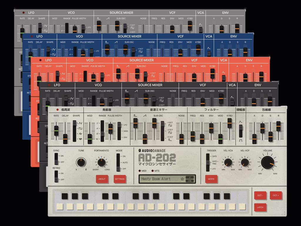 Oscillator and filter section of the Audio Damage AD-202 plugin