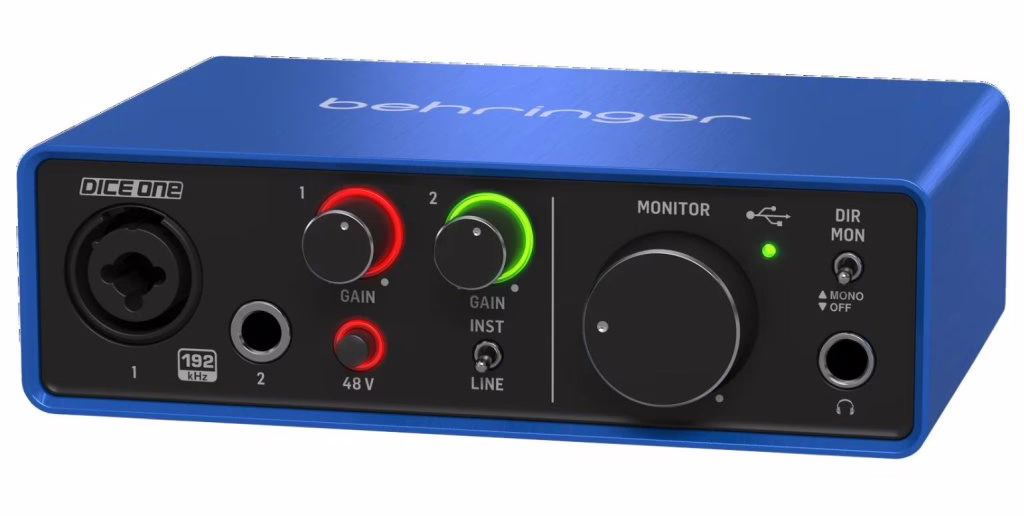 L'interface audio USB Behringer Dice 1U2 vue de trois quarts