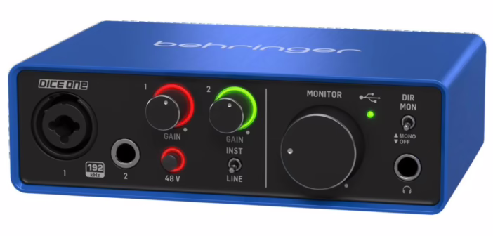 L'interface audio USB Behringer Dice 1U2 vue de trois quarts