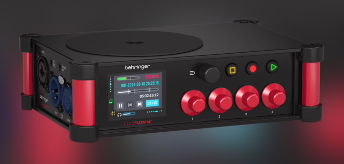 Enregistreur de terrain Behringer FLOW 4V vue de dessus avec ses preamplis et son ecran