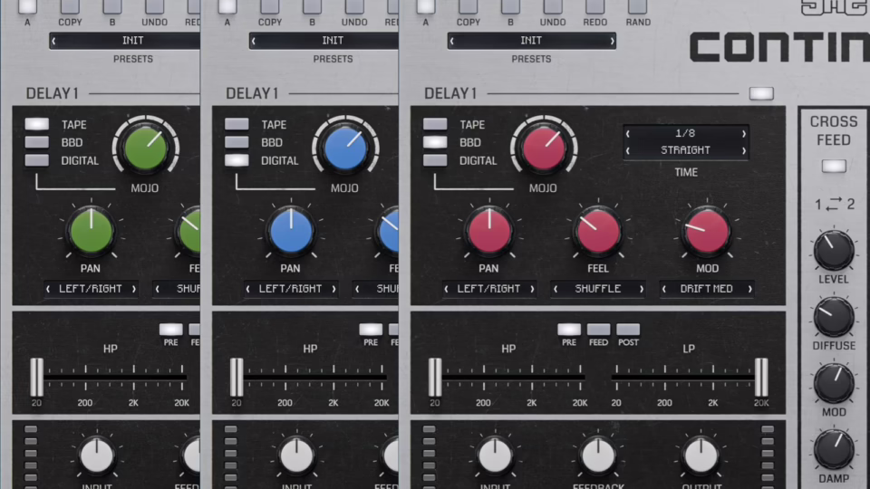 Les trois modèles de delay de Continuum : Tape, Bucket-Brigade et Digital