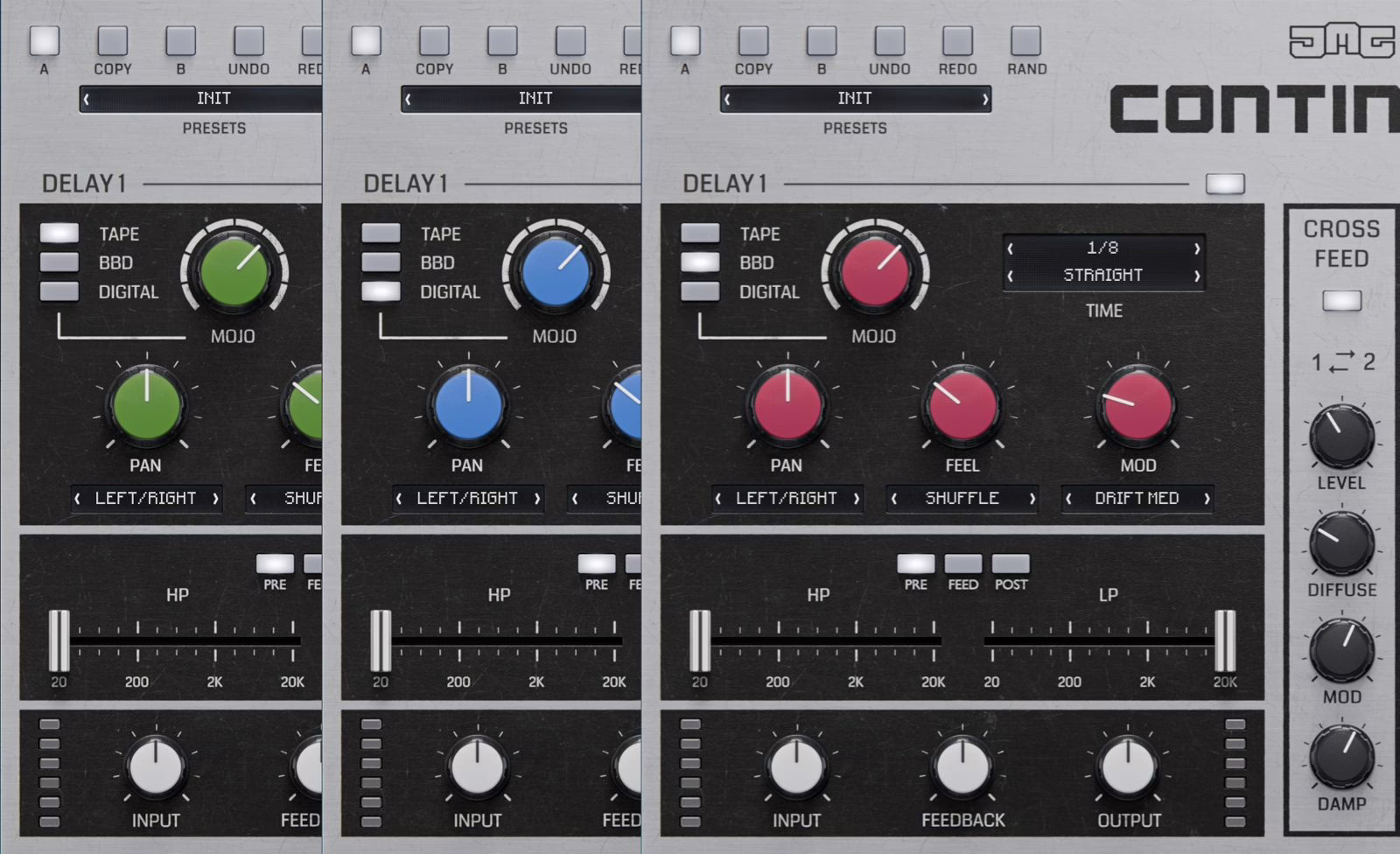 Les trois modèles de delay de Continuum : Tape, Bucket-Brigade et Digital