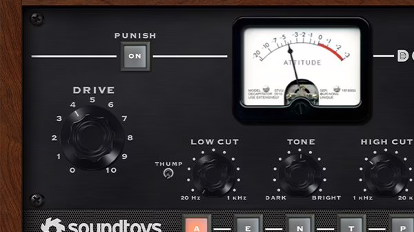 Interface du plugin Soundtoys Decapitator, saturateur analogique a cinq modeles