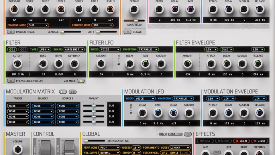 Interface du synthetiseur virtuel discoDSP Corona 7 en version 7