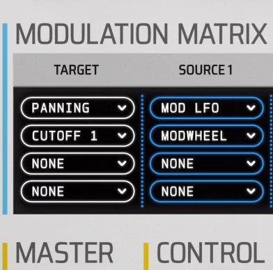Matrice de modulation de discoDSP Corona 7 avec sources MPE