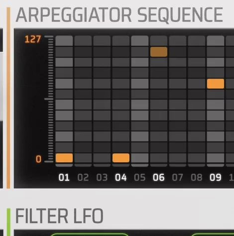 Mode sequenceur de l arpegiateur de discoDSP Corona 7