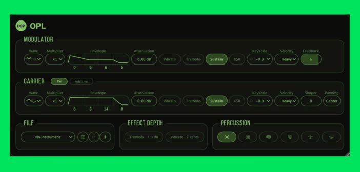discoDSP OPL 3.0, synthetiseur FM base sur la puce Yamaha YMF262 (OPL3)