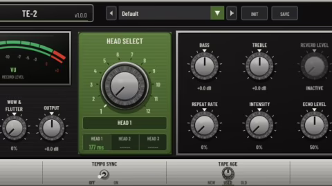 Interface du plugin gratuit Dusk Audio Tape Echo 2 émulant l'écho à bande Roland Space Echo