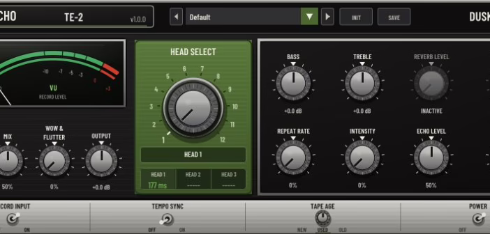 Interface du plugin gratuit Dusk Audio Tape Echo 2 émulant l'écho à bande Roland Space Echo
