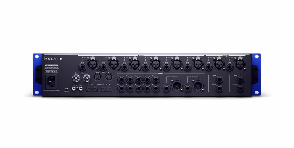 Vue de la Focusrite ISA C8X, finition bleu anodisé emblématique de la gamme ISA
