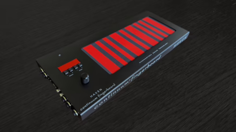 Le controleur Haken Audio Slim 21, vue d'ensemble de sa surface neoprene rouge et noire