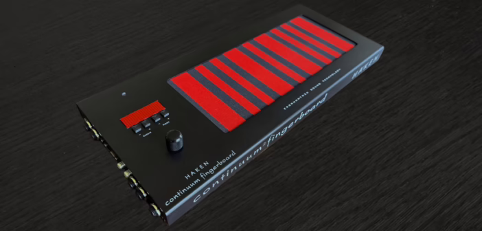 Le controleur Haken Audio Slim 21, vue d'ensemble de sa surface neoprene rouge et noire