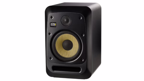 Enceinte de monitoring de studio KRK V8 Series Five vue de face avec son woofer Kevlar jaune