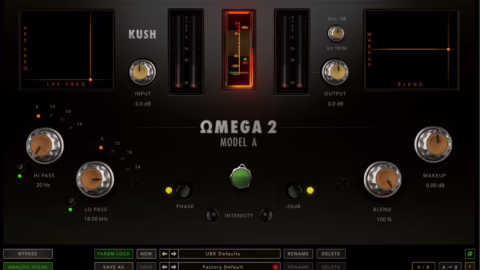 Interface du plug-in Kush Audio Omega 2 Model A, saturateur harmonique