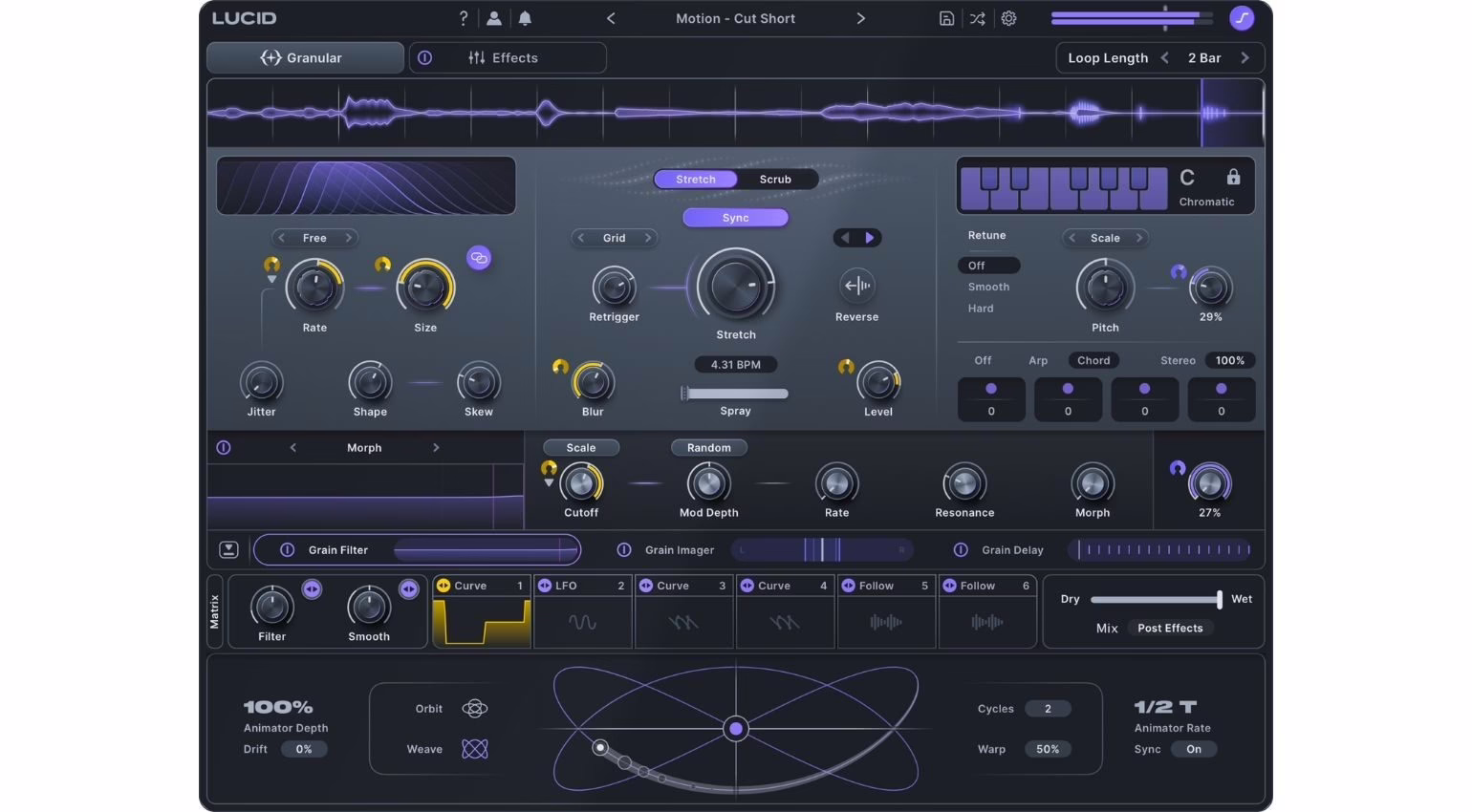 Modulation section and animator pad in Minimal Audio Lucid