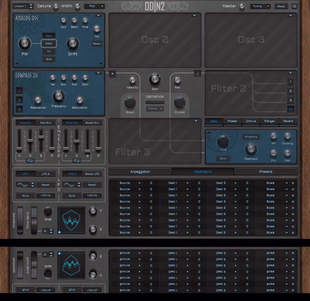 Interface of the free semi-modular Odin 2 synthesizer