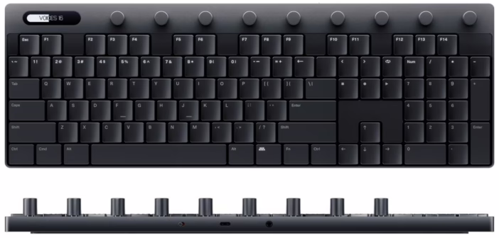 Le Polyend Keys en finition noire, vue de dessus et de dos : clavier mécanique et contrôleur MIDI