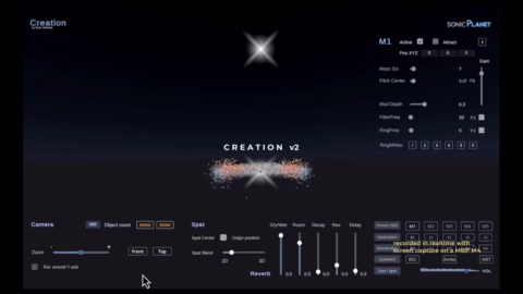 Interface de sonicLAB Creation v2, synthétiseur granulaire spatial