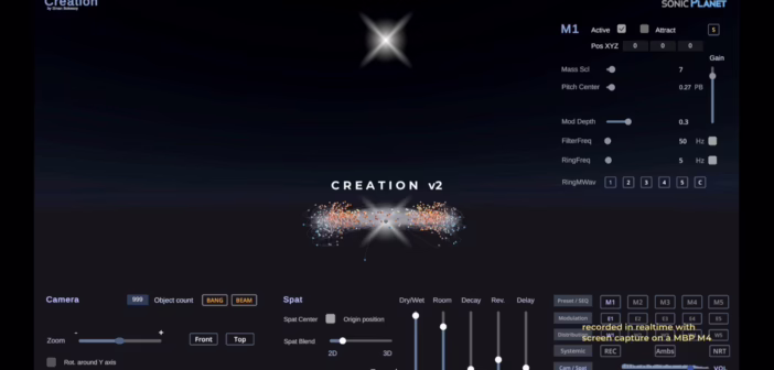 Interface de sonicLAB Creation v2, synthétiseur granulaire spatial