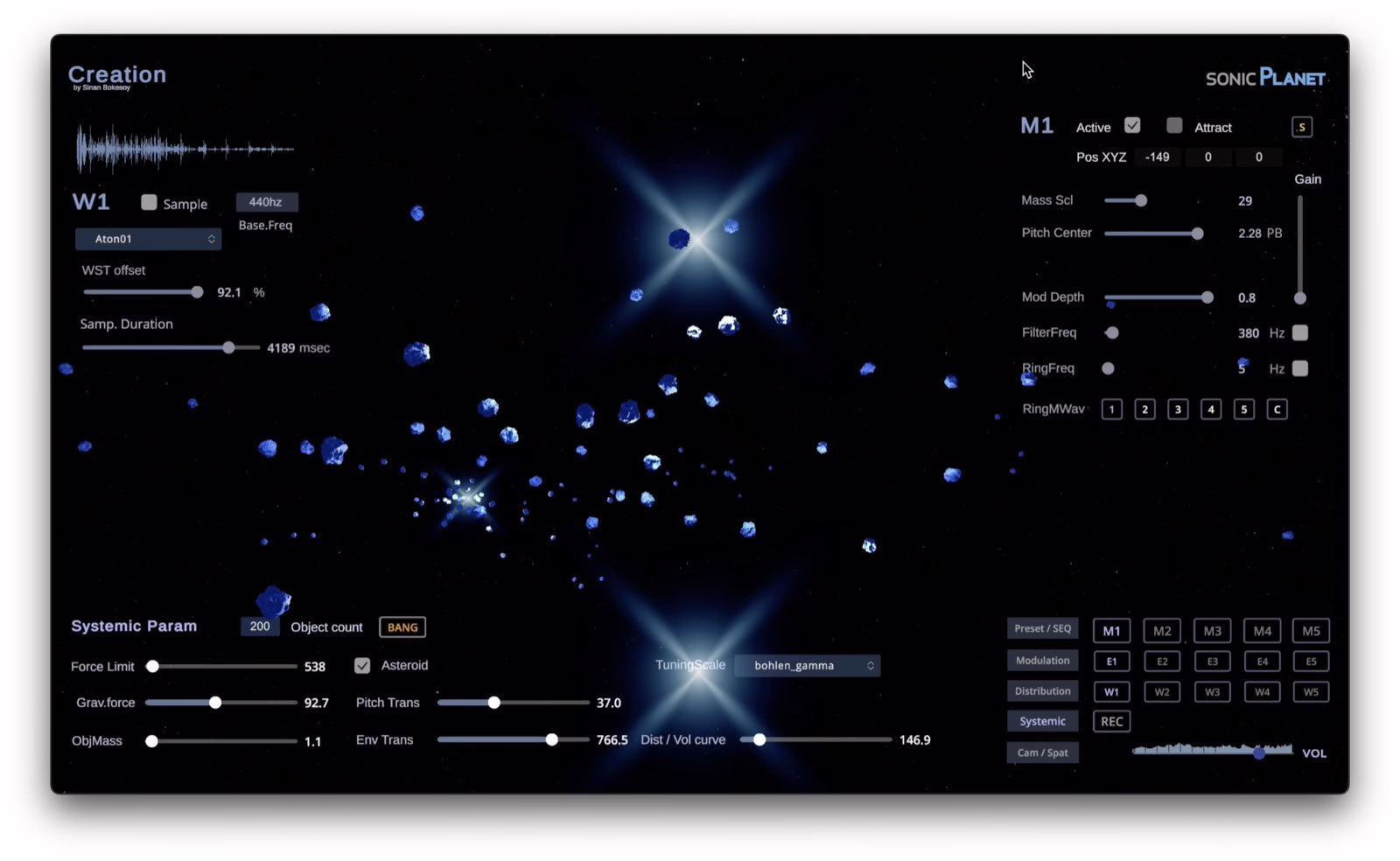 Vue 3D du champ gravitationnel de Creation v2