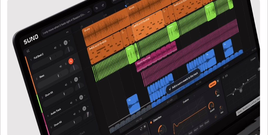 Interface de Suno Studio 2.0, station de production audio generative dans le navigateur