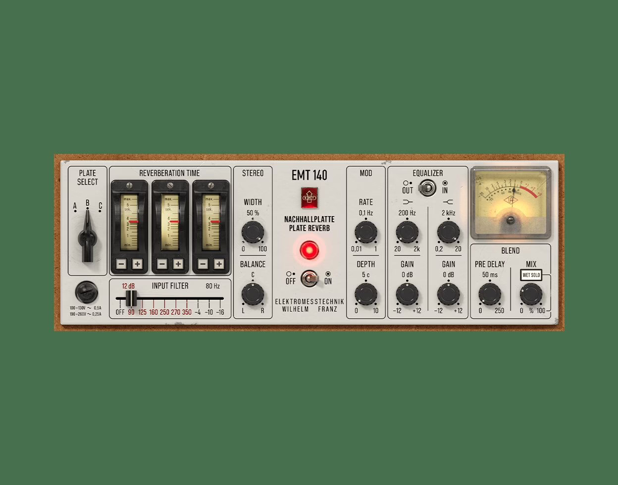 Interface of the Universal Audio EMT 140 Classic Plate Reverberator native plug-in