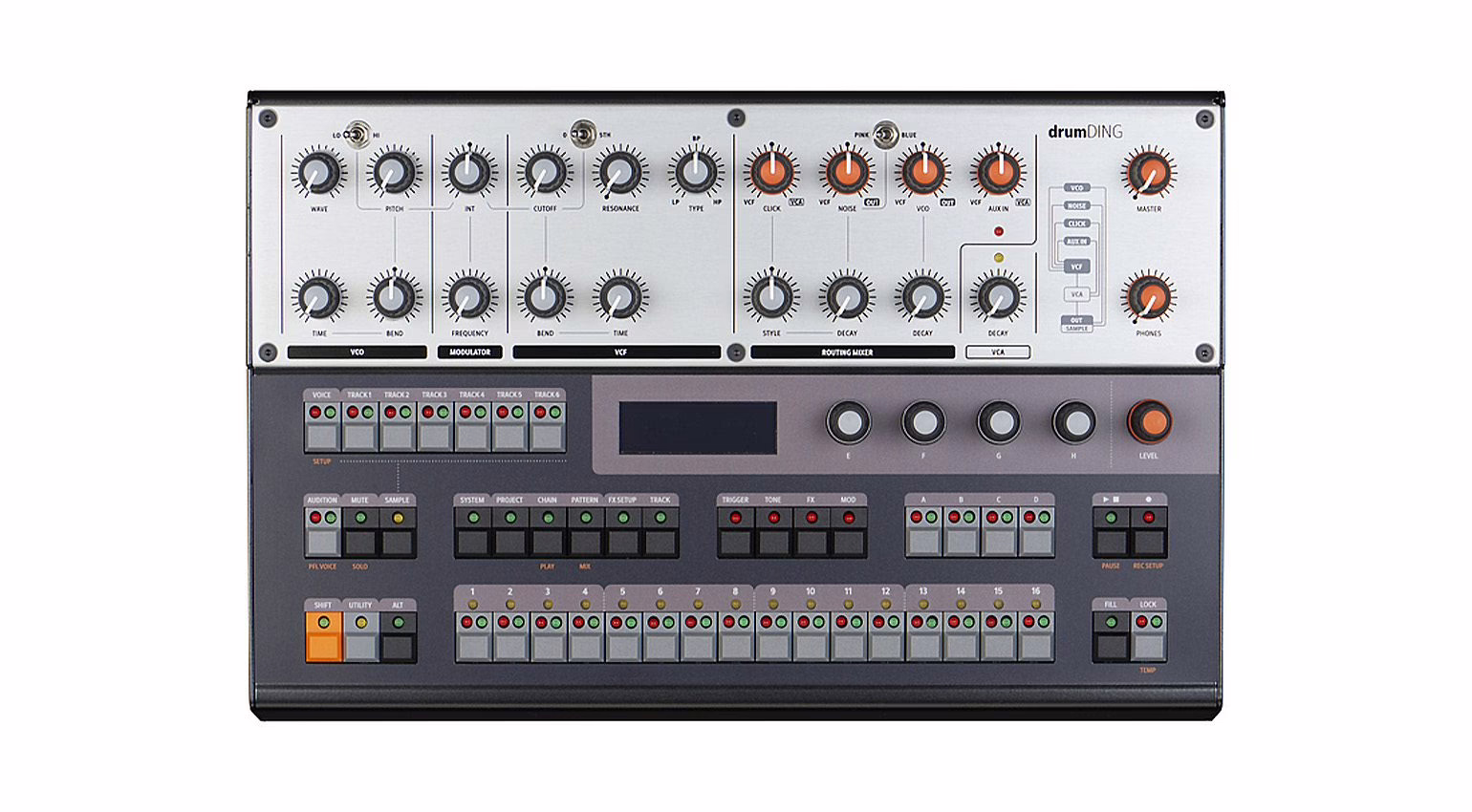 Interface et commandes de la Vermona drumDING avec ecran haute resolution