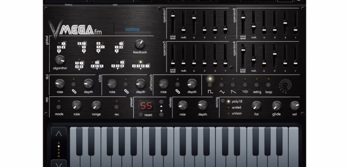 Interface du synthetiseur logiciel Twisted Electrons vMEGAfm avec ses operateurs FM