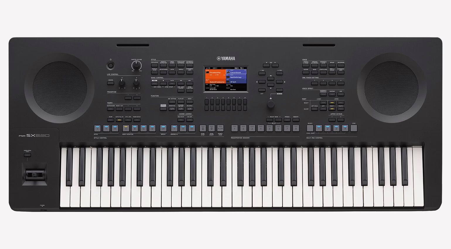 Vue de dessus du Yamaha PSR-SX620 et de son panneau de commande redessiné