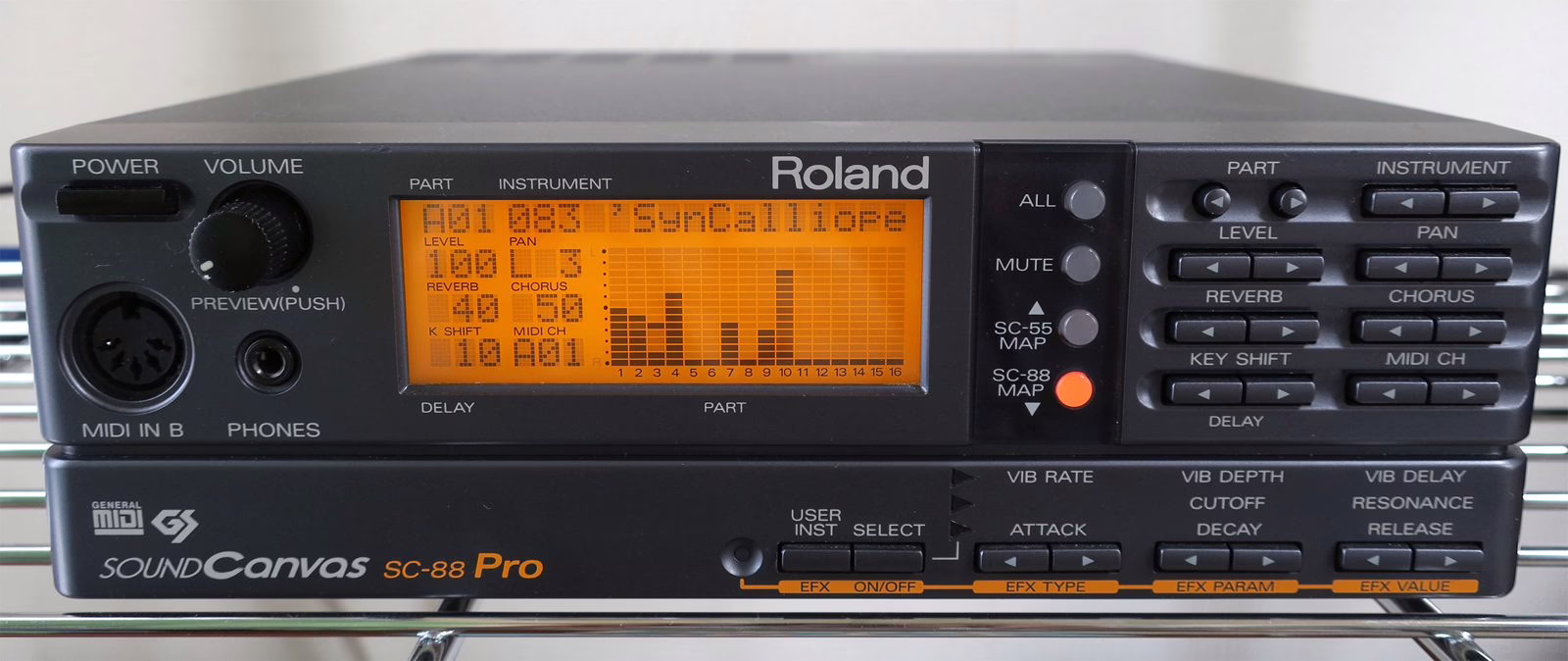 The Roland Sound Canvas SC-88 Pro module whose electronics 88emu reproduces