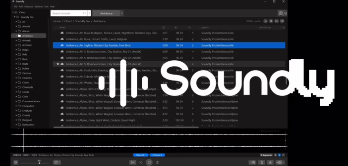 Samplitude 2026 : interface principale avec l'integration Soundly ouverte dans le navigateur de sons