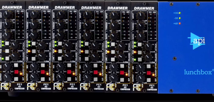 Plusieurs modules Drawmer FC1 installés dans un rack 500