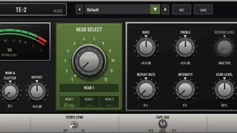 Interface du plugin d’écho à bande Tape Echo 2 de Dusk Audio