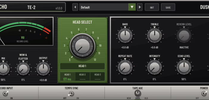 Interface du plugin d’écho à bande Tape Echo 2 de Dusk Audio