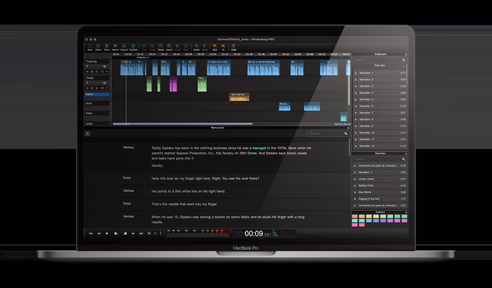The Hindenburg PRO interface, a voice-oriented audio editing workstation