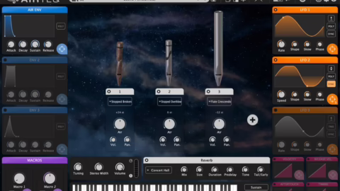 L'interface de Modartt Airteq, avec ses familles de tuyaux et ses commandes de souffle