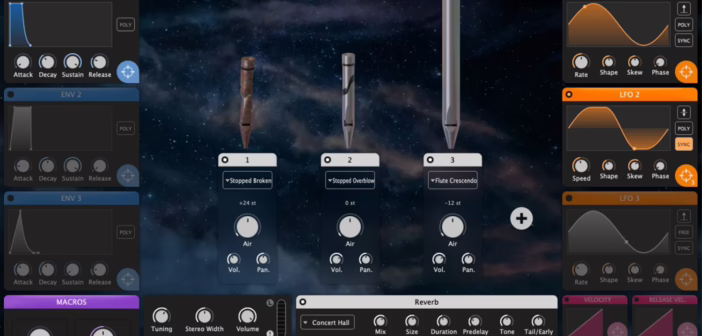 L'interface de Modartt Airteq, avec ses familles de tuyaux et ses commandes de souffle