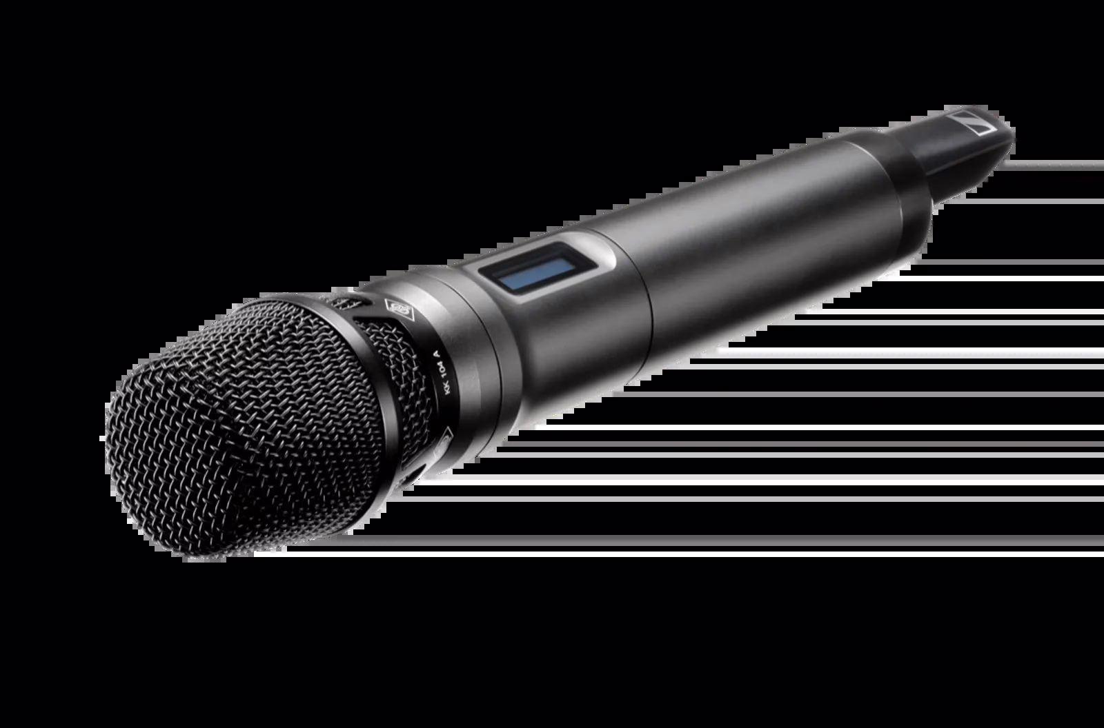The Neumann KK 104 A on its transmitter, three-quarter view