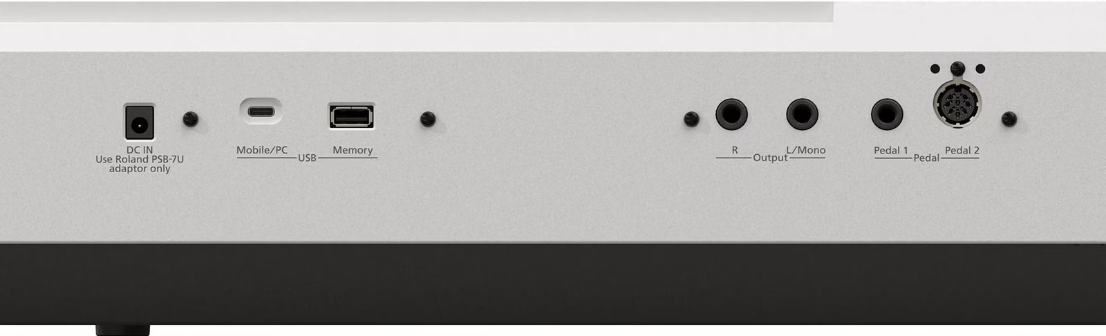 La connectique du Roland FP-40 : USB-C, Bluetooth et sorties