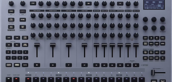 Vue de dessus de la Roland TR-1000 Rhythm Creator et de son panneau de commandes