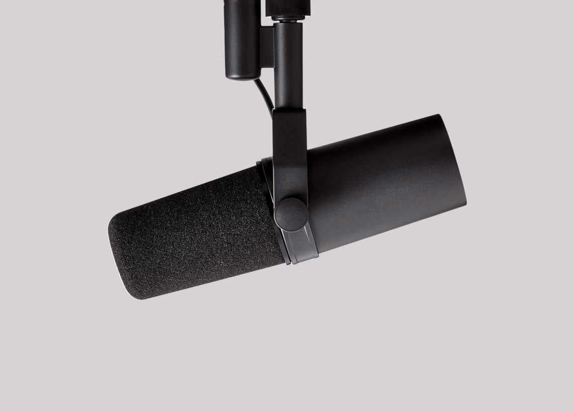 The Shure SM7B dynamic microphone, a spoken-word reference