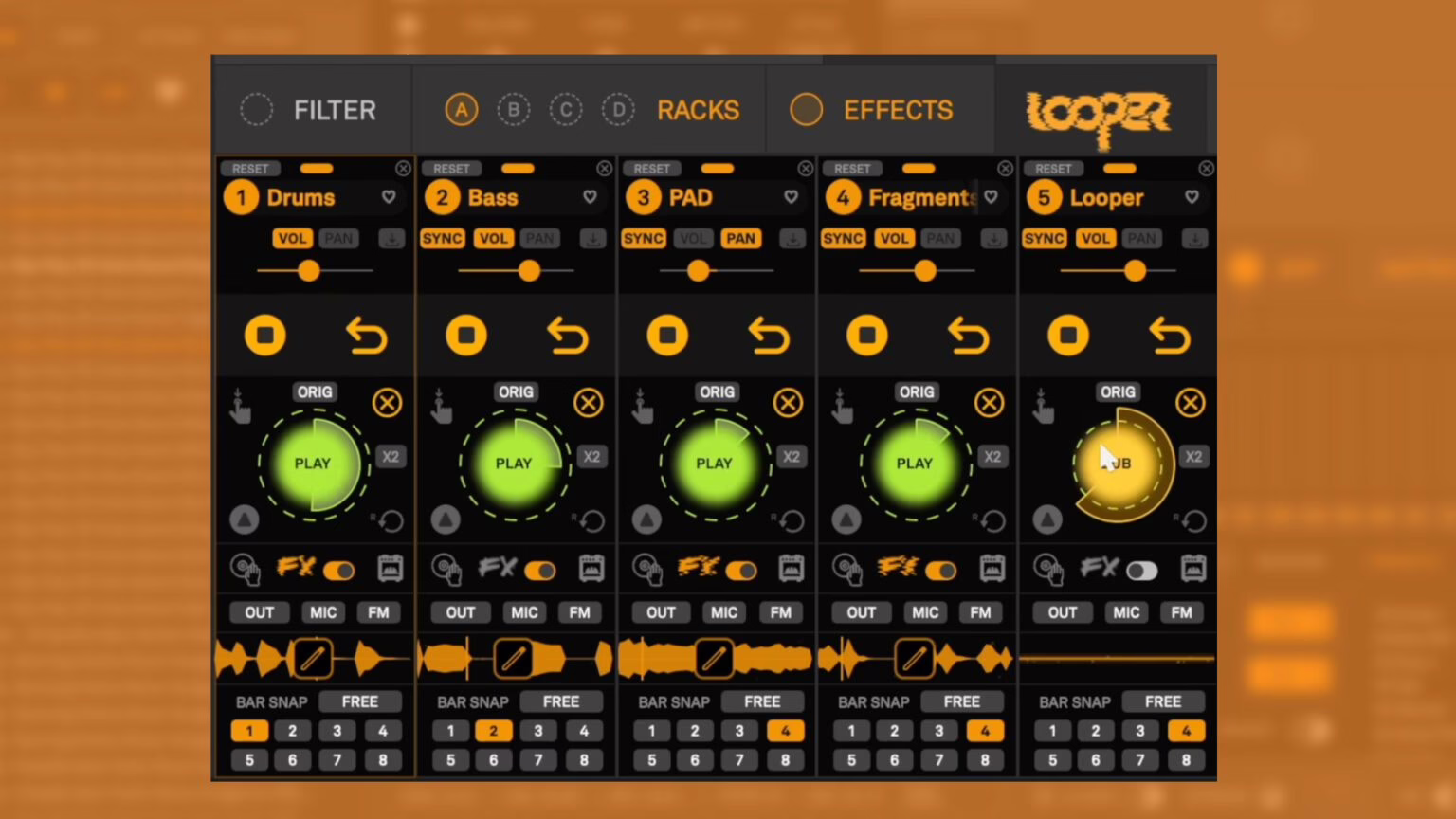 Soundpaint 5.0's Looper with five parallel loopers