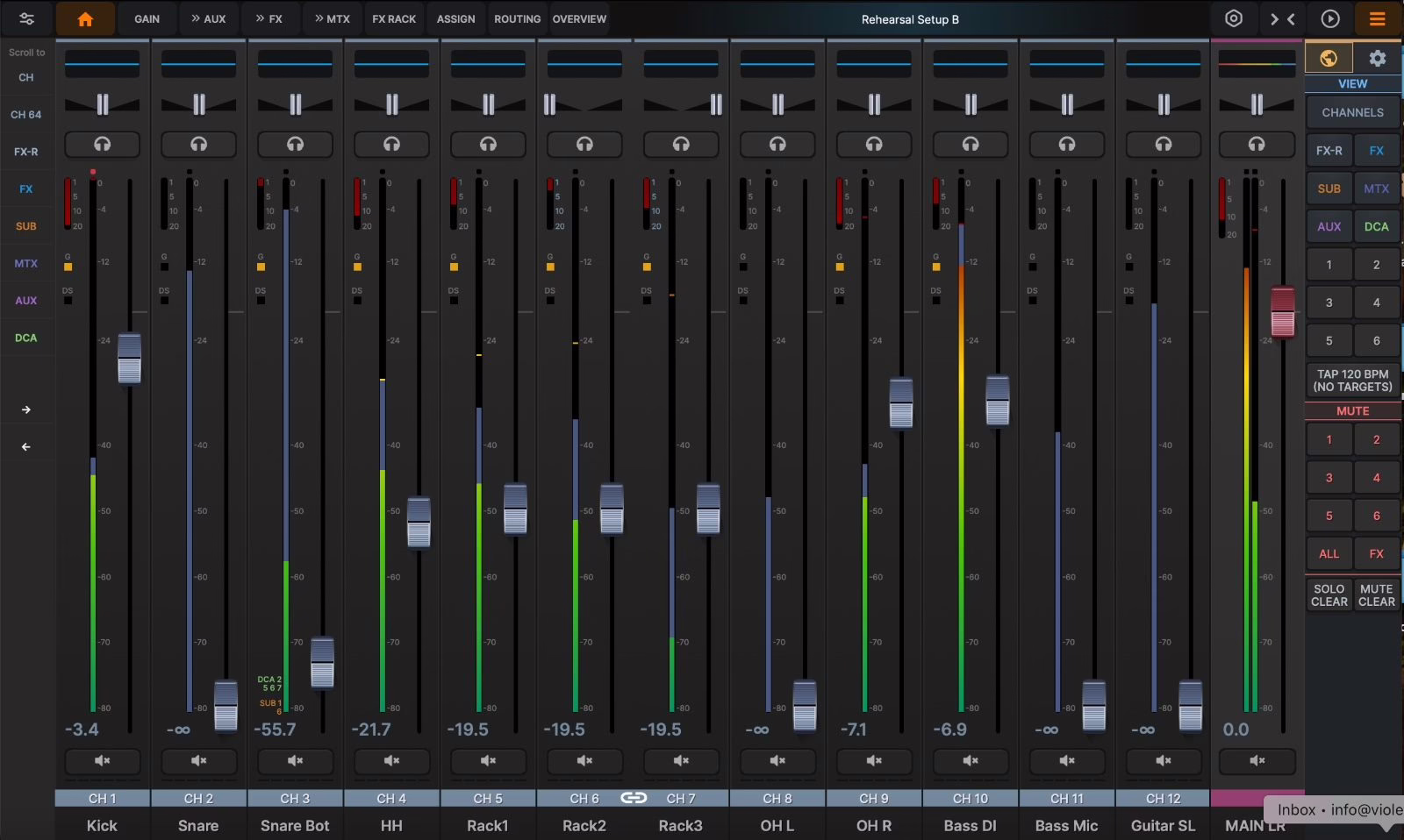 The dMix Control software GUI, a virtual console driven inside a web browser
