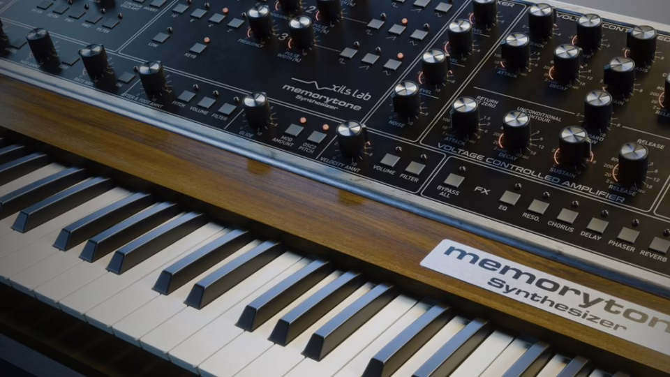Interface complete du synthetiseur logiciel XILS-lab MemoryTone avec son clavier