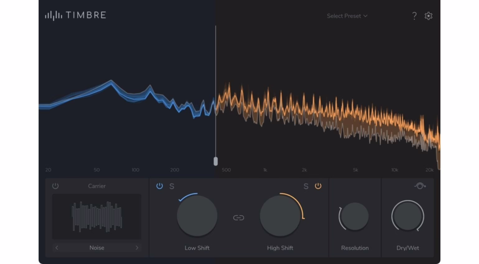 L interface du plugin zplane Timbre en mode deux bandes
