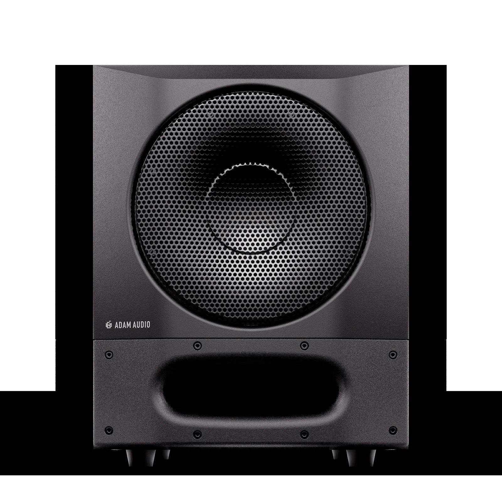 Front of the ADAM Audio Sub8 PRO showing its bass-reflex port